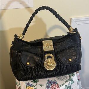 Steve Madden Black Shoulder Bag with Gold Accents